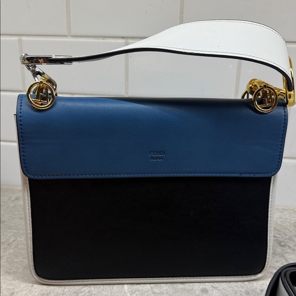 Authentic Fendi Kan I F Logo Shoulder Bag – Blue/Black/White – Gold Hardware - Picture 2 of 16